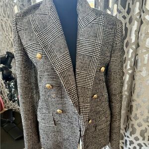 Women's Black and White Plaid Double-Breasted Jacket